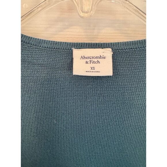 Abercrombie & Fitch Fitted Cropped Sweater Cardigan Teal Double Zip XS - Picture 2 of 5
